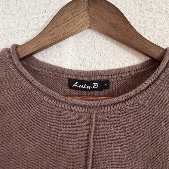 Lulu B - Raglan Knit Pullover Sweater - 100% Cotton in Deep Taupe Size M - Picture 3 of 6